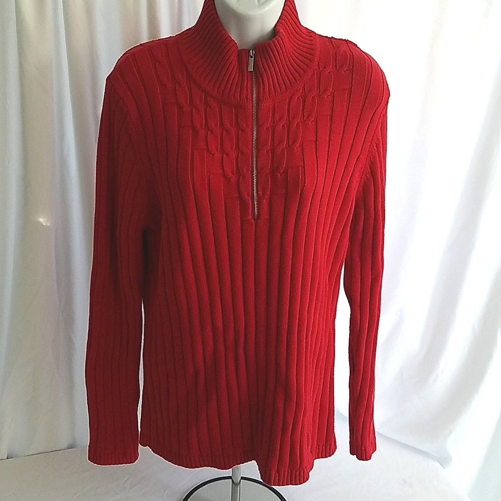 Liz Claiborne Women's Red Zipper Pullover Sweater Size Large